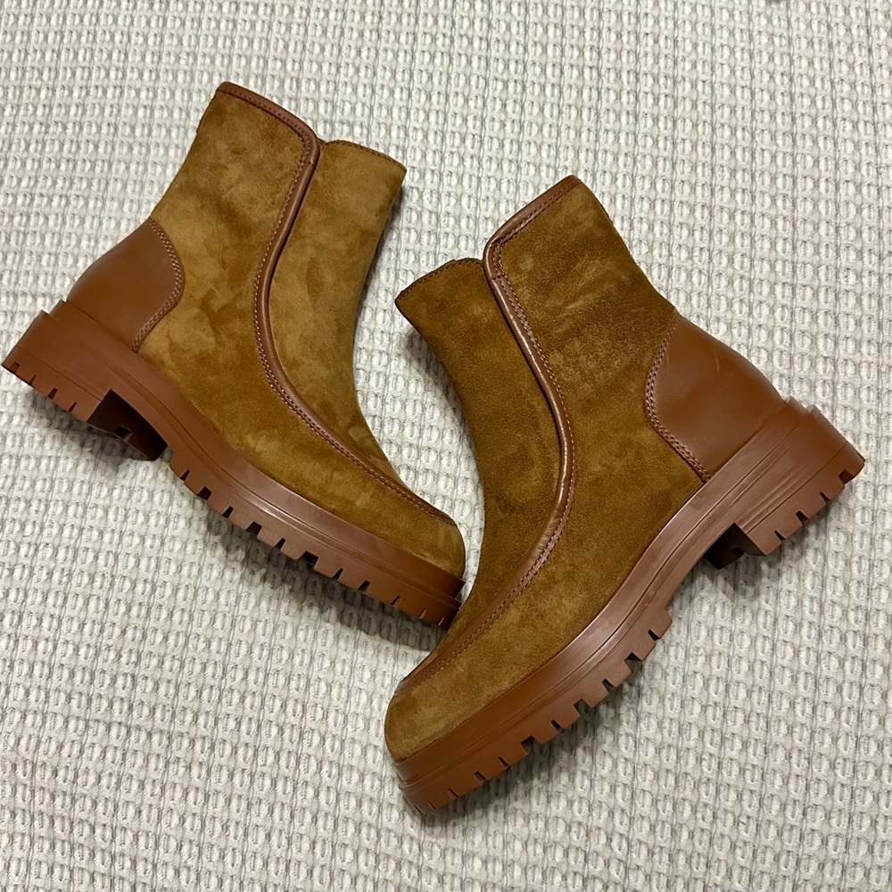 Lauren Ralph Lauren Brown Suede Lug-Sole Ankle Booties